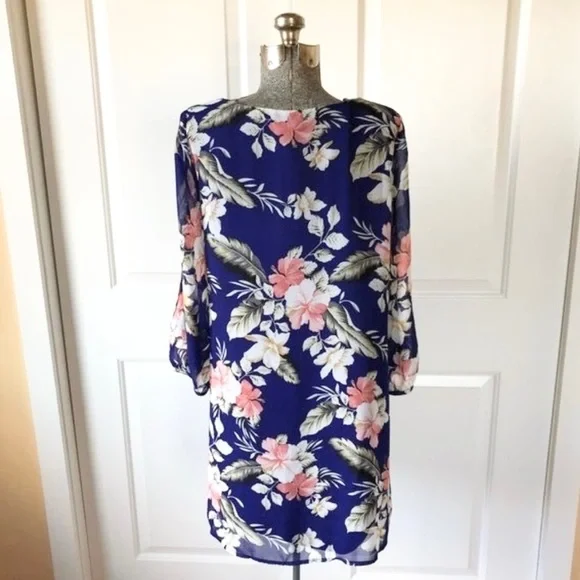 LULUS NWT BLUE & PINK FLORAL LOOSE FIT FLOWY DRESS - Picture 6 of 11